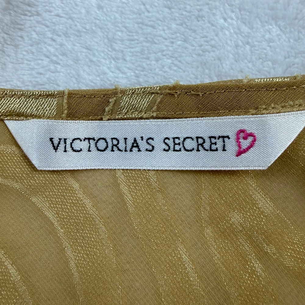 Vtg Victoria's Secret Maxi Slip Dress Womens XS Gold Lace Fairycore Glam Chemise - Picture 6 of 10